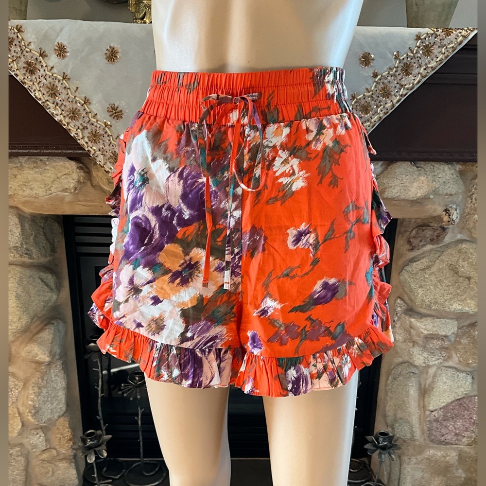 H & M Ruffle Frilled Shorts Orange Floral 8